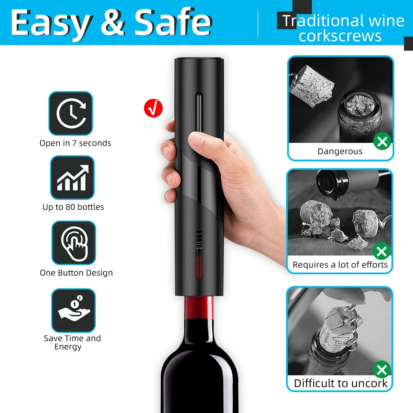 Electric Wine Opener Automatic Corkscrew Wine Openers for Beer Battery Bottle Opener Foil Cutter Kitchen Bar Can Opener - Fenomenologia Shop