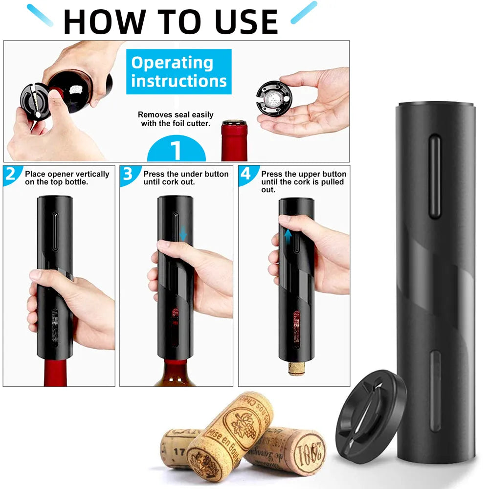 Electric Wine Opener Automatic Corkscrew Wine Openers for Beer Battery Bottle Opener Foil Cutter Kitchen Bar Can Opener - Fenomenologia Shop