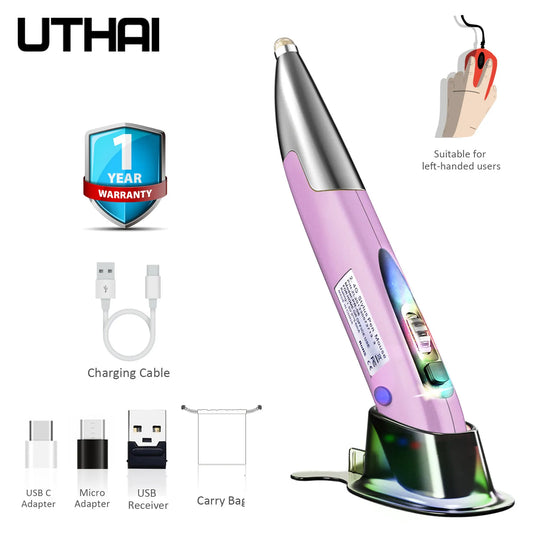 UTHAI 2021 New Product Explosive Techargeable Mouse Mouse Pen 2.4G Wireless Pen Mouse Personalized Creative Vertical Pen Mouse - Fenomenologia Shop