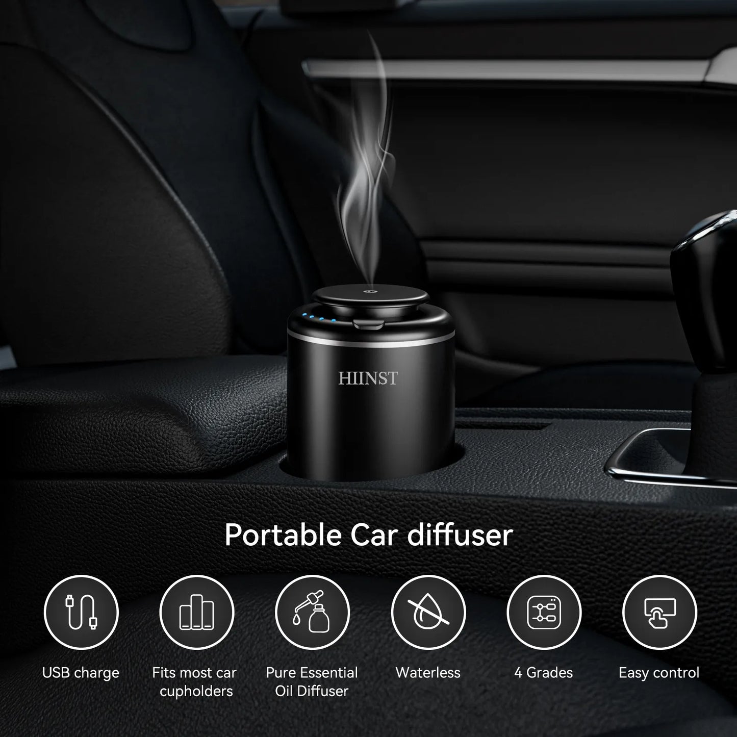 HIINST Luxury USB Rechargeable Aromatherapy Scent Car Air Freshener Machine Waterless Essential Oil Car Aroma Diffuser Product - Fenomenologia Shop