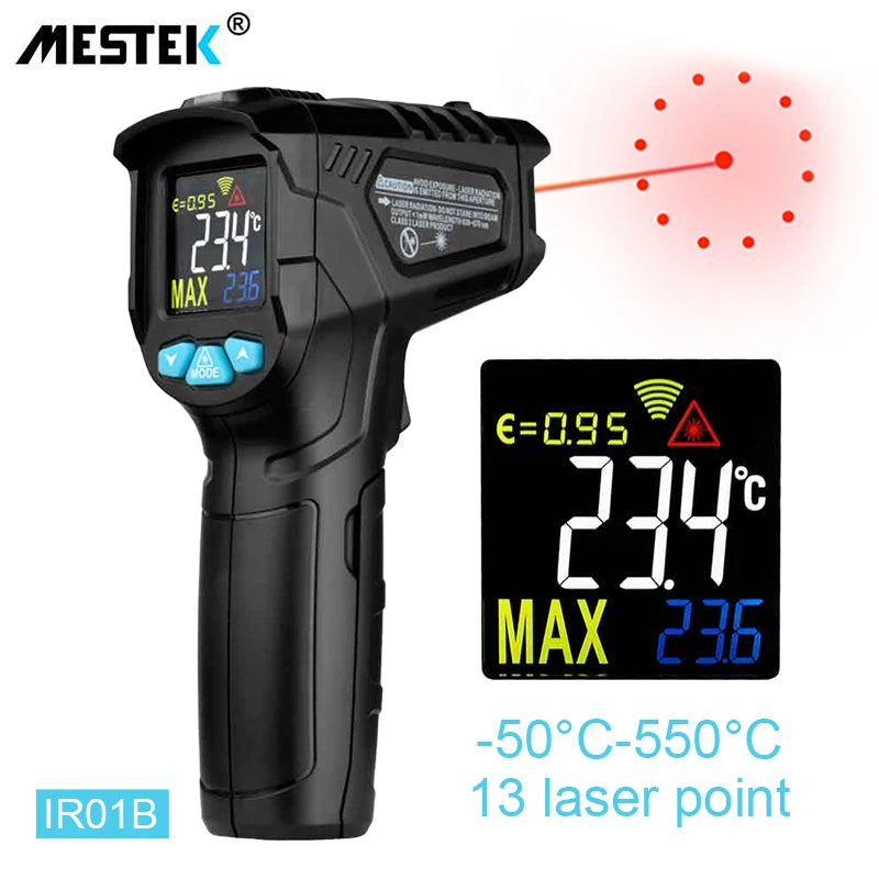 Mestek Infrared Thermometer Temperature Meter Non-contact Pyrometer Imager Hygrometer IR Termometro Color LCD Light Alarm - Fenomenologia Shop