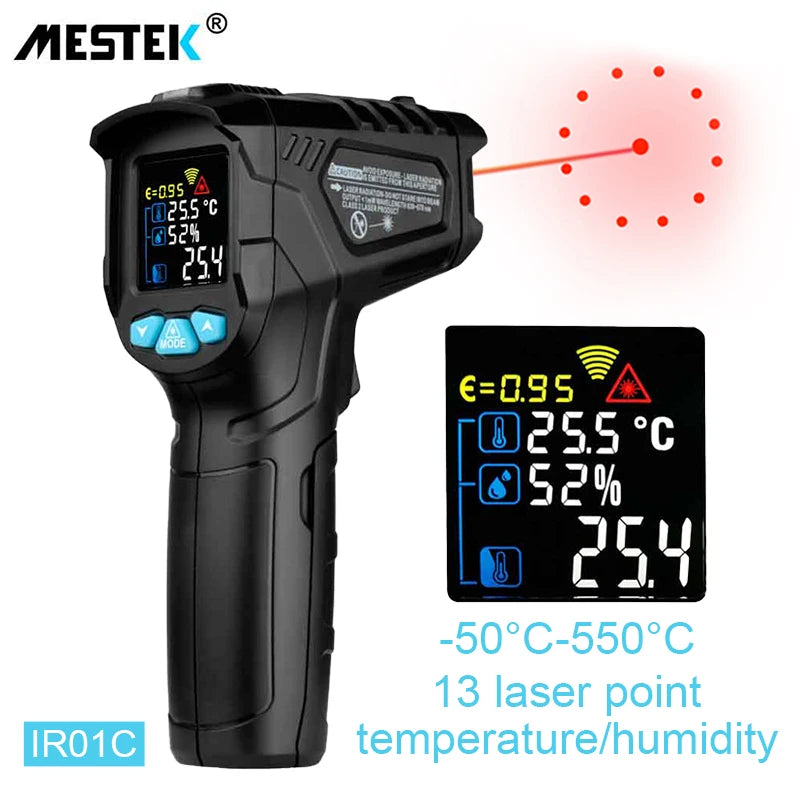 Mestek Infrared Thermometer Temperature Meter Non-contact Pyrometer Imager Hygrometer IR Termometro Color LCD Light Alarm - Fenomenologia Shop