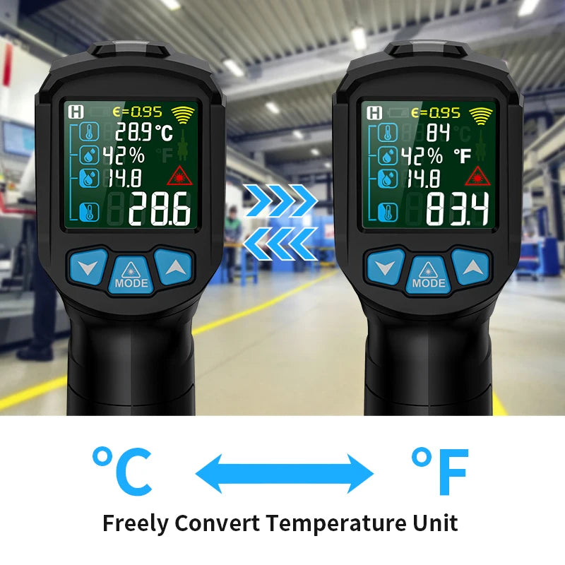 Mestek Infrared Thermometer Temperature Meter Non-contact Pyrometer Imager Hygrometer IR Termometro Color LCD Light Alarm - Fenomenologia Shop