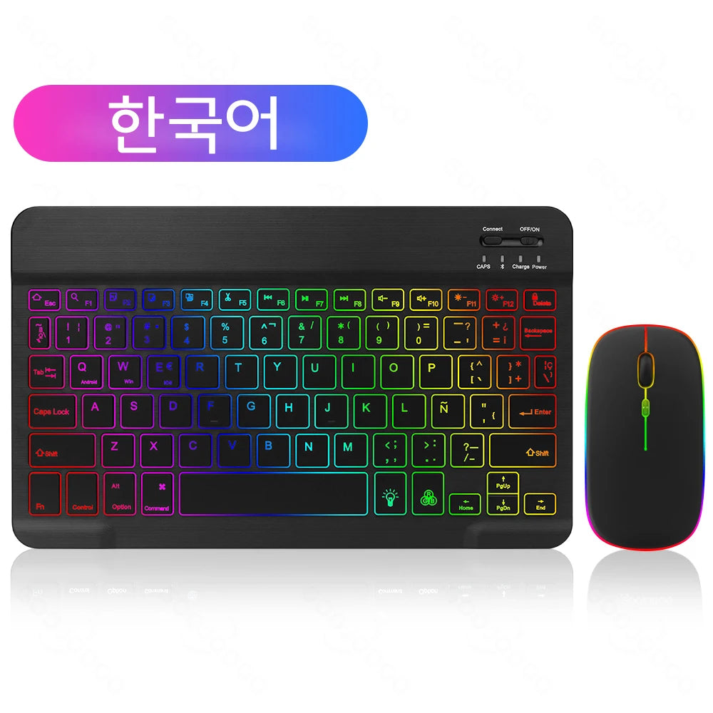 EMTRA Backlit Backlight Bluetooth Keyboard Mouse For IOS Android Windows For iPad Portuguese keyboard Spanish keyboard and Mouse - Fenomenologia Shop