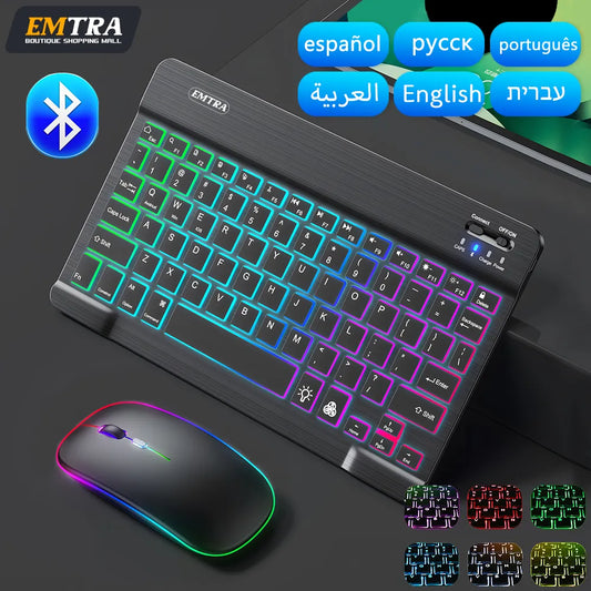 EMTRA Backlit Backlight Bluetooth Keyboard Mouse For IOS Android Windows For iPad Portuguese keyboard Spanish keyboard and Mouse - Fenomenologia Shop