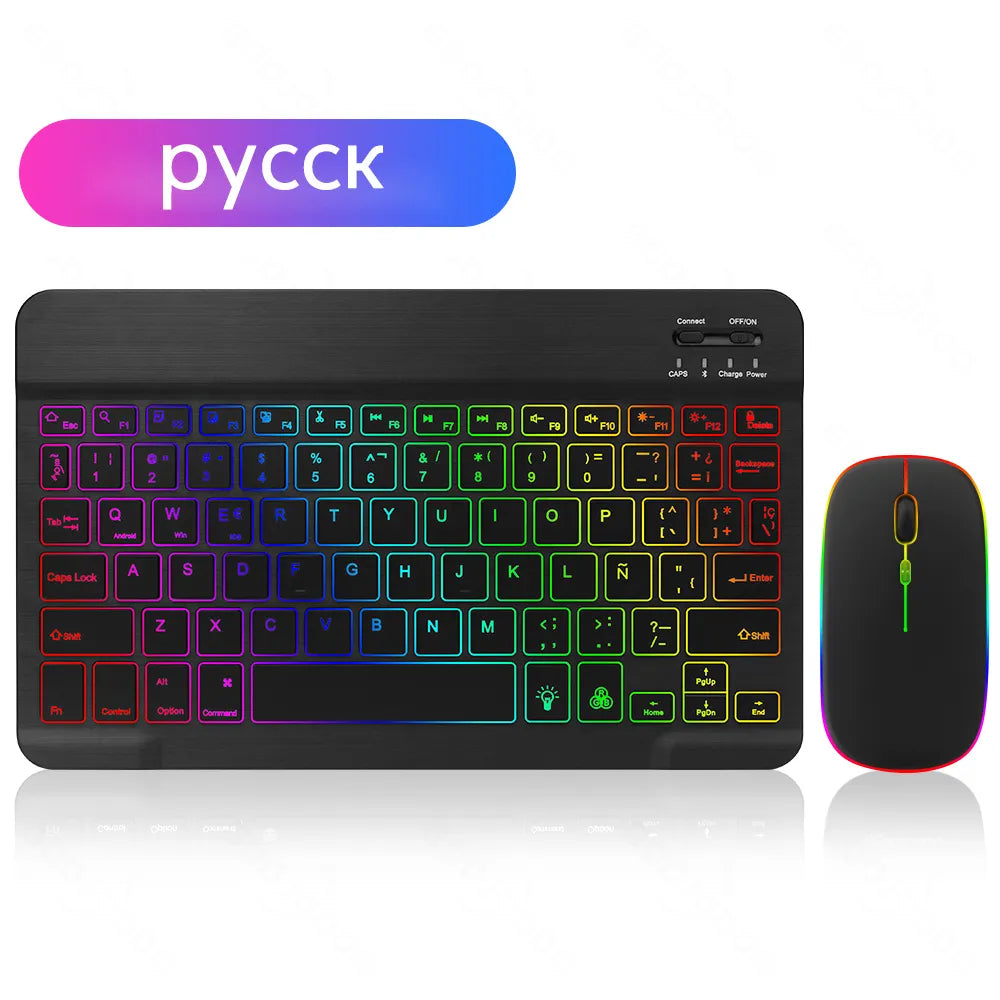 EMTRA Backlit Backlight Bluetooth Keyboard Mouse For IOS Android Windows For iPad Portuguese keyboard Spanish keyboard and Mouse - Fenomenologia Shop