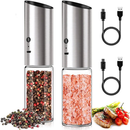 Electric Salt and Pepper Grinder Set USB Rechargeable Eletric Pepper Mill Shakers Automatic Spice Steel Machine Kitchen Tool - Fenomenologia Shop