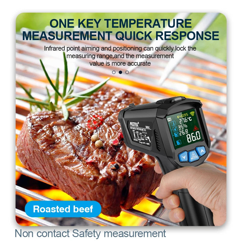 Mestek Infrared Thermometer Temperature Meter Non-contact Pyrometer Imager Hygrometer IR Termometro Color LCD Light Alarm - Fenomenologia Shop