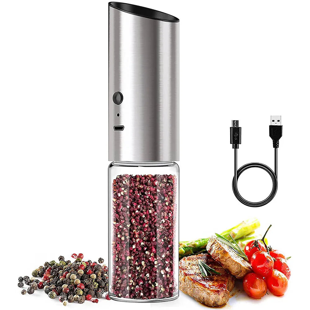 Electric Salt and Pepper Grinder Set USB Rechargeable Eletric Pepper Mill Shakers Automatic Spice Steel Machine Kitchen Tool - Fenomenologia Shop