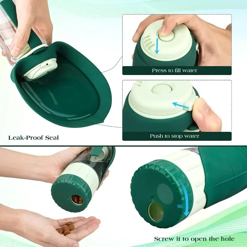 Dog Water Bottle Portable Dog Cat Puppy Pet Water Dispenser Feeder with Drinking Cup and Food Container Leak Proof for Outdoor