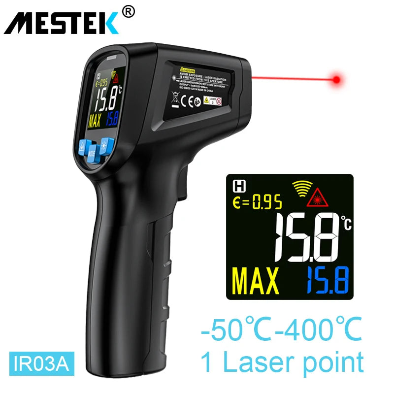 Mestek Infrared Thermometer Temperature Meter Non-contact Pyrometer Imager Hygrometer IR Termometro Color LCD Light Alarm - Fenomenologia Shop