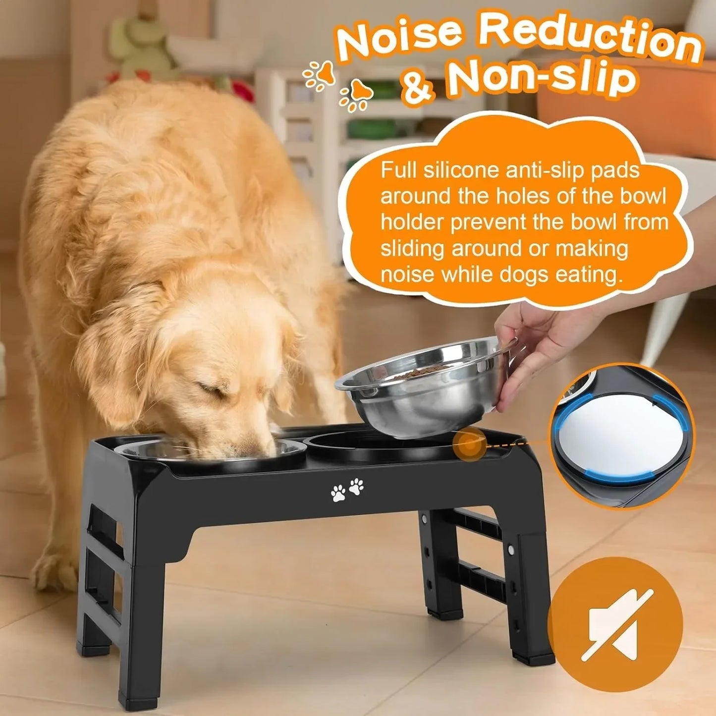 Dog Bowl Elevated Adjustable Raised Dog Bowl Stand with 2 Stainless Steel Dog Food Bowl Non-Slip Dog Feeder for Large Medium Dog