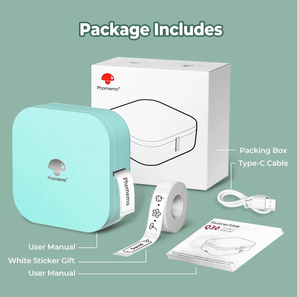 Phomemo Q30 Label Maker Wireless Mini Thermal Printer Portable Adhesive Sticker Barcode Labeling Machine for School Home Office - Fenomenologia Shop