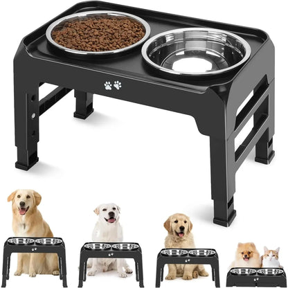 Dog Bowl Elevated Adjustable Raised Dog Bowl Stand with 2 Stainless Steel Dog Food Bowl Non-Slip Dog Feeder for Large Medium Dog