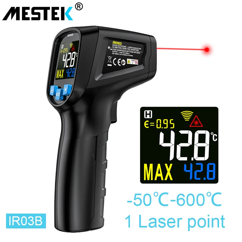 Mestek Infrared Thermometer Temperature Meter Non-contact Pyrometer Imager Hygrometer IR Termometro Color LCD Light Alarm - Fenomenologia Shop