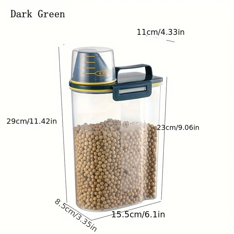 Pet Food Storage Container with Measuring Cup Handle Airtight Waterproof Pet Food Storage Dispenser Portable Buckets Feeder