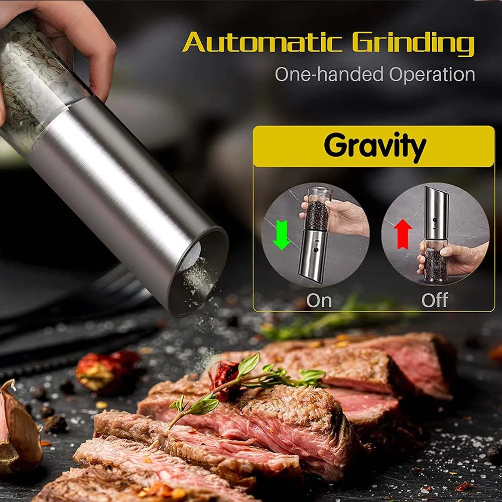 Electric Salt and Pepper Grinder Set USB Rechargeable Eletric Pepper Mill Shakers Automatic Spice Steel Machine Kitchen Tool - Fenomenologia Shop