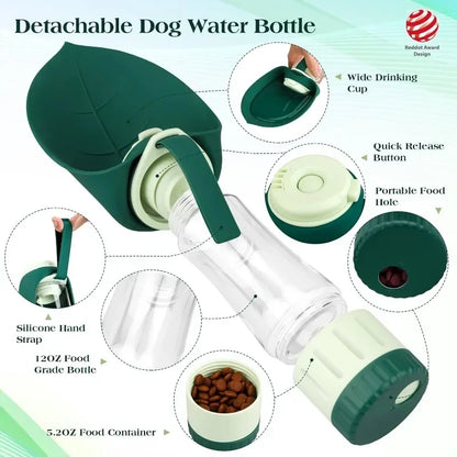 Dog Water Bottle Portable Dog Cat Puppy Pet Water Dispenser Feeder with Drinking Cup and Food Container Leak Proof for Outdoor