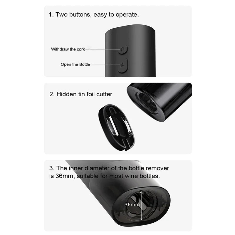 New Xiaomi Mijia Electric Wine Opener Battery Automatic Bottle Cap Opener for Red Wine Beer with Foil Cutter Kitchen Accessories - Fenomenologia Shop